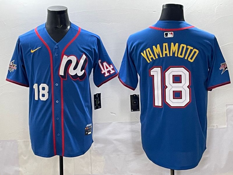 Men 2025 Los Angeles Dodgers #18 Yamamoto Blue All star Nike MLB Jersey style 04